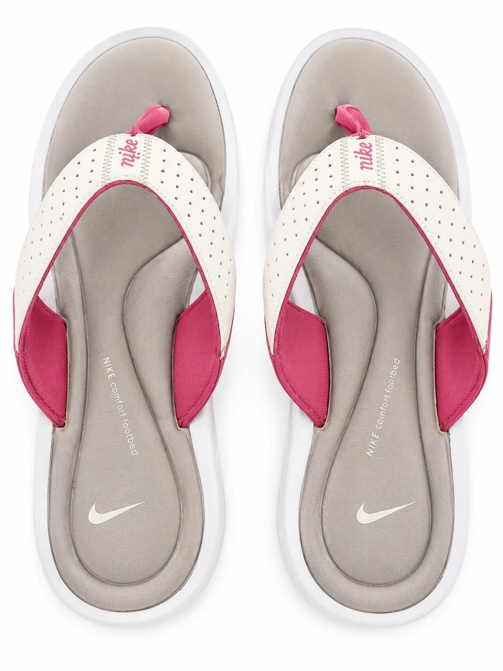 Nike Women’s White and Pink Thong Sandals